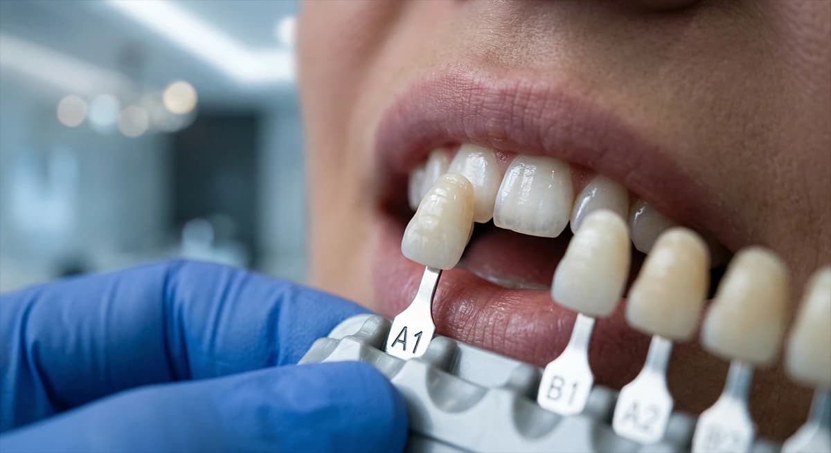 Precision shade matching during whitening review appointment.