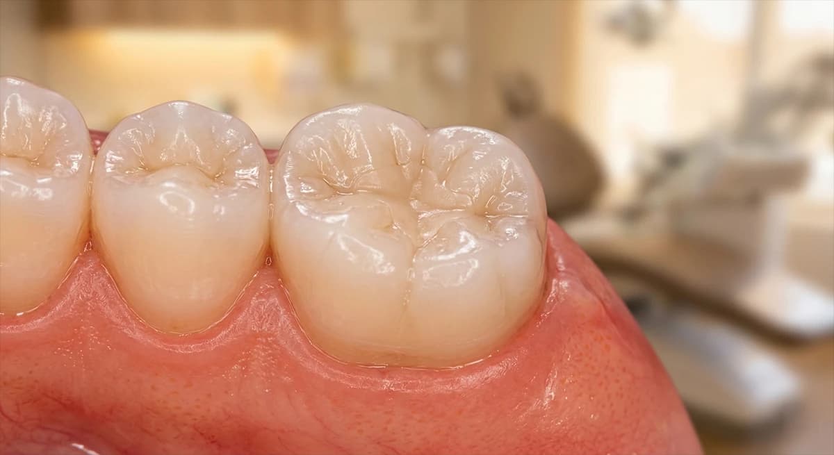 Precision shaping and polishing of white composite filling for an invisible, natural finish.